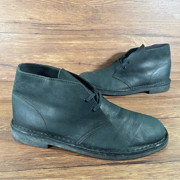 Clarks Desert Black Leather Chukka Boots Men’s Size 11 Shoes - Picture 1 of 9